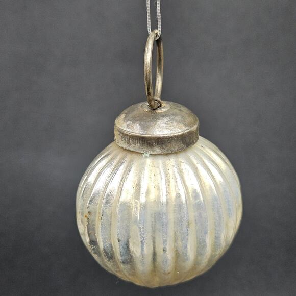 Vintage Mercury Glass Christmas Ornament Ribbed Silver Holiday Ball 2.5 Inch Rou - Picture 5 of 8